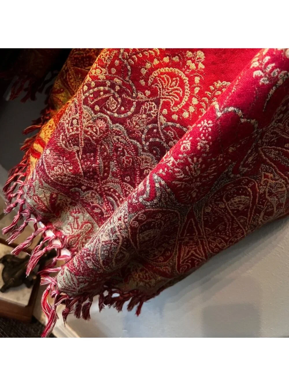 Vintage Wool Pashmina Curtain on Indonesian Hanger 82 Inch